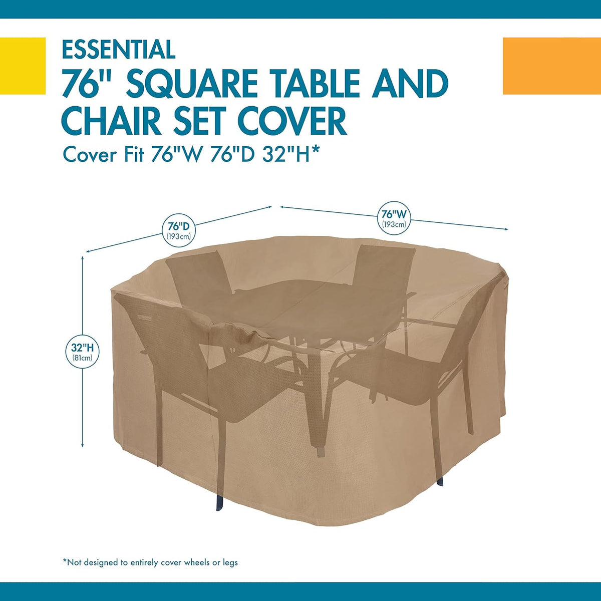 DUCKCOVERS Essential Water-Resistant 76 Inch Square Table & Chair Set Cover, Outdoor Table Cover