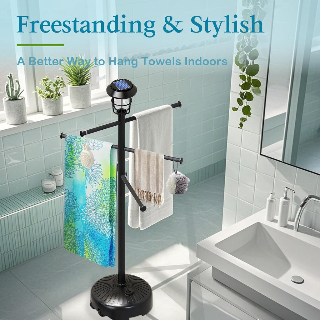 Pool Towel Rack Outdoor with Lights & Wheels