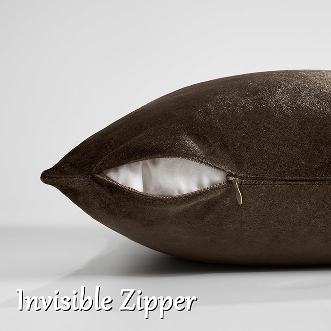 GIGIZAZA Brown Velvet Pillow Covers 16x16, Square Solid Throw Pillow Covers - Image 4