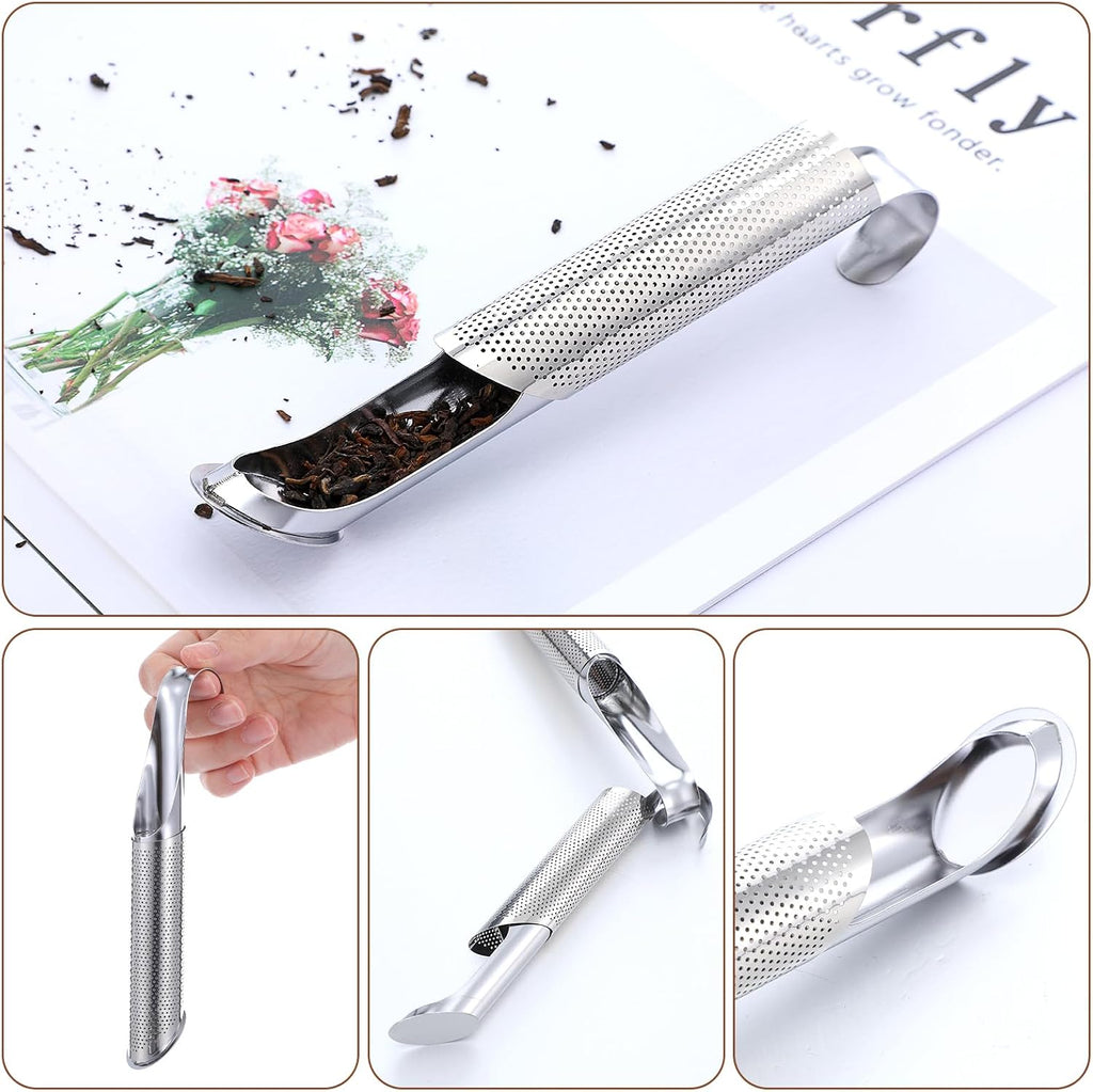 8Pcs Stainless Steel Tea Diffuser, 2024 New Tea Artifact Creative Pipe Tea Infuser Mesh Strainer with Hanging Hook Handle, Universal Fine Holes Tea Interval Diffuser for Loose Tea Leaf Coffee Etc
