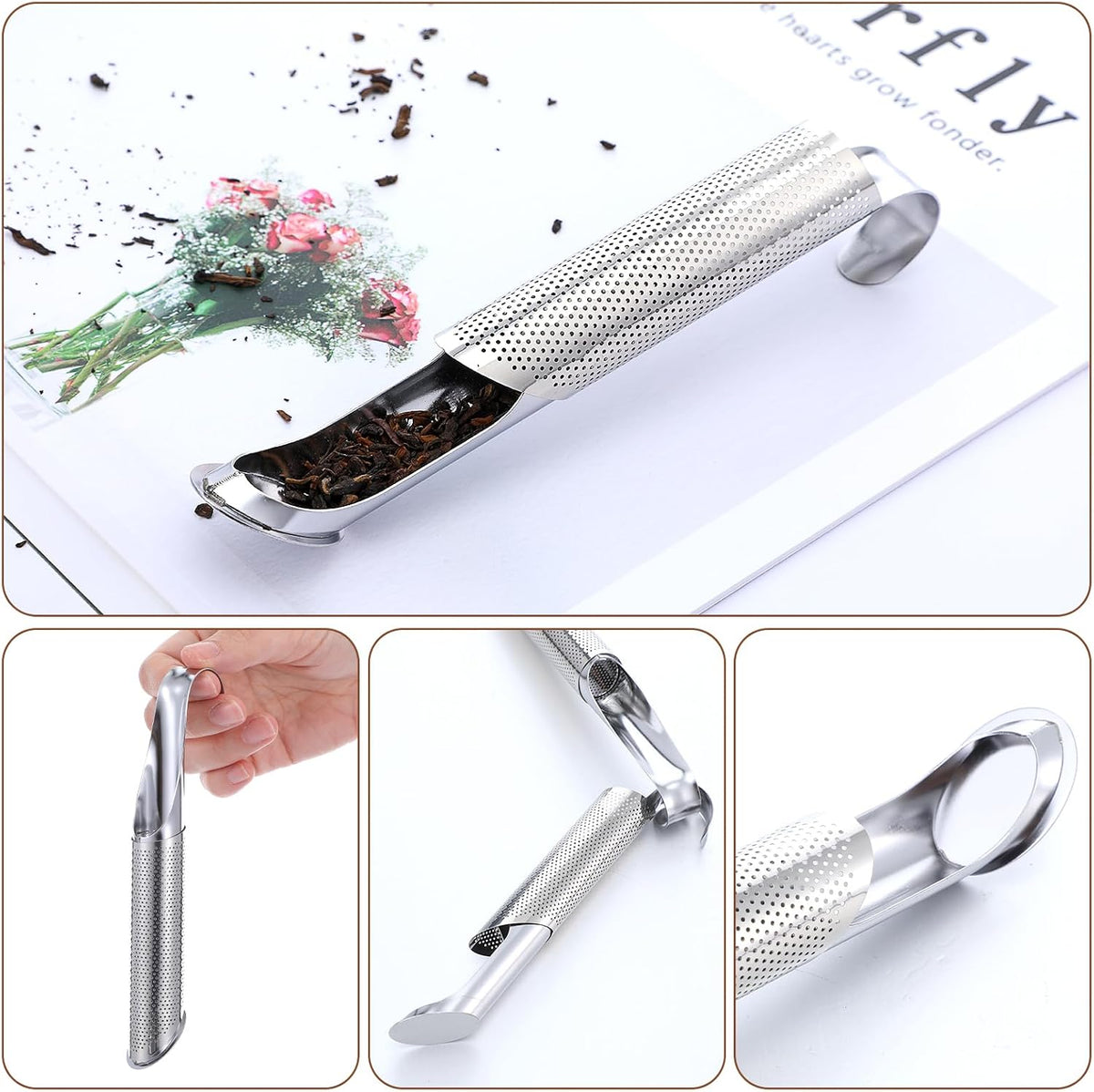 8Pcs Stainless Steel Tea Diffuser, 2024 New Tea Artifact Creative Pipe Tea Infuser Mesh Strainer with Hanging Hook Handle, Universal Fine Holes Tea Interval Diffuser for Loose Tea Leaf Coffee Etc