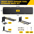 Garage Tool Organizer Wall Mount with 48 inches Rails and 7 Adjustable Heavy-Duty Hooks, Garden Tool Organizer, 10 Pack Carries 440 lbs, Heavy Duty Garage Storage Rack For Yard, Shed, Easy to install