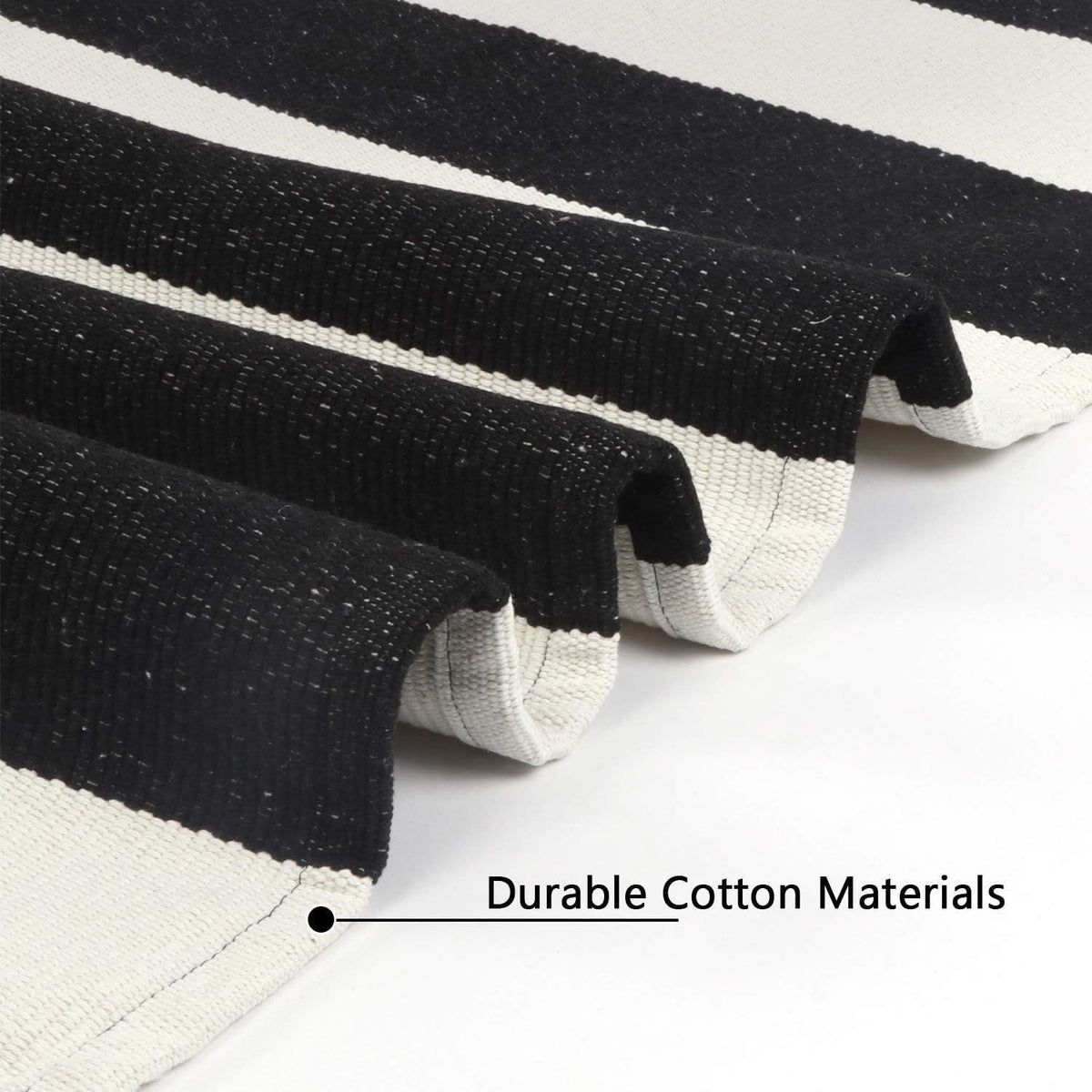 LEEVAN 2x4.3 Small Black and White Striped Layered Woven Outdoor Door Mats