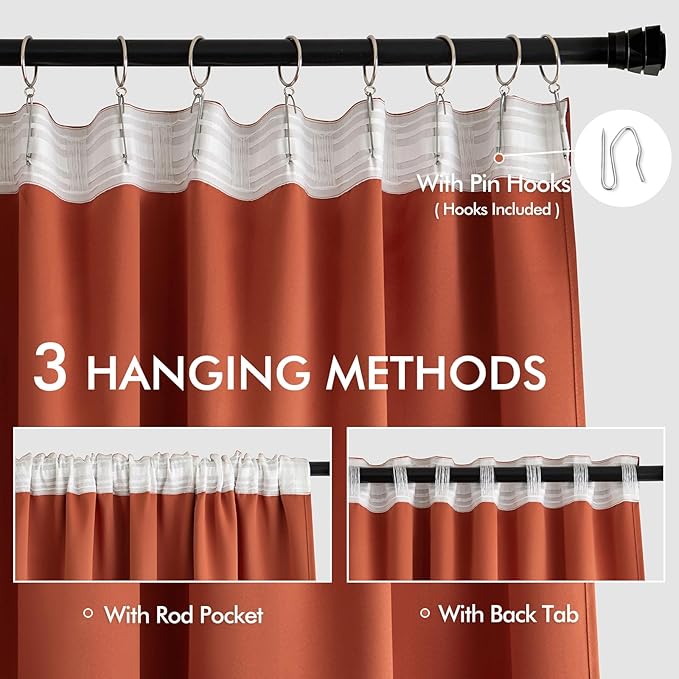 MIULEE Back Tab Burnt Orange Blackout Curtains 84 Inch Length 2 Panels Set - Image 3