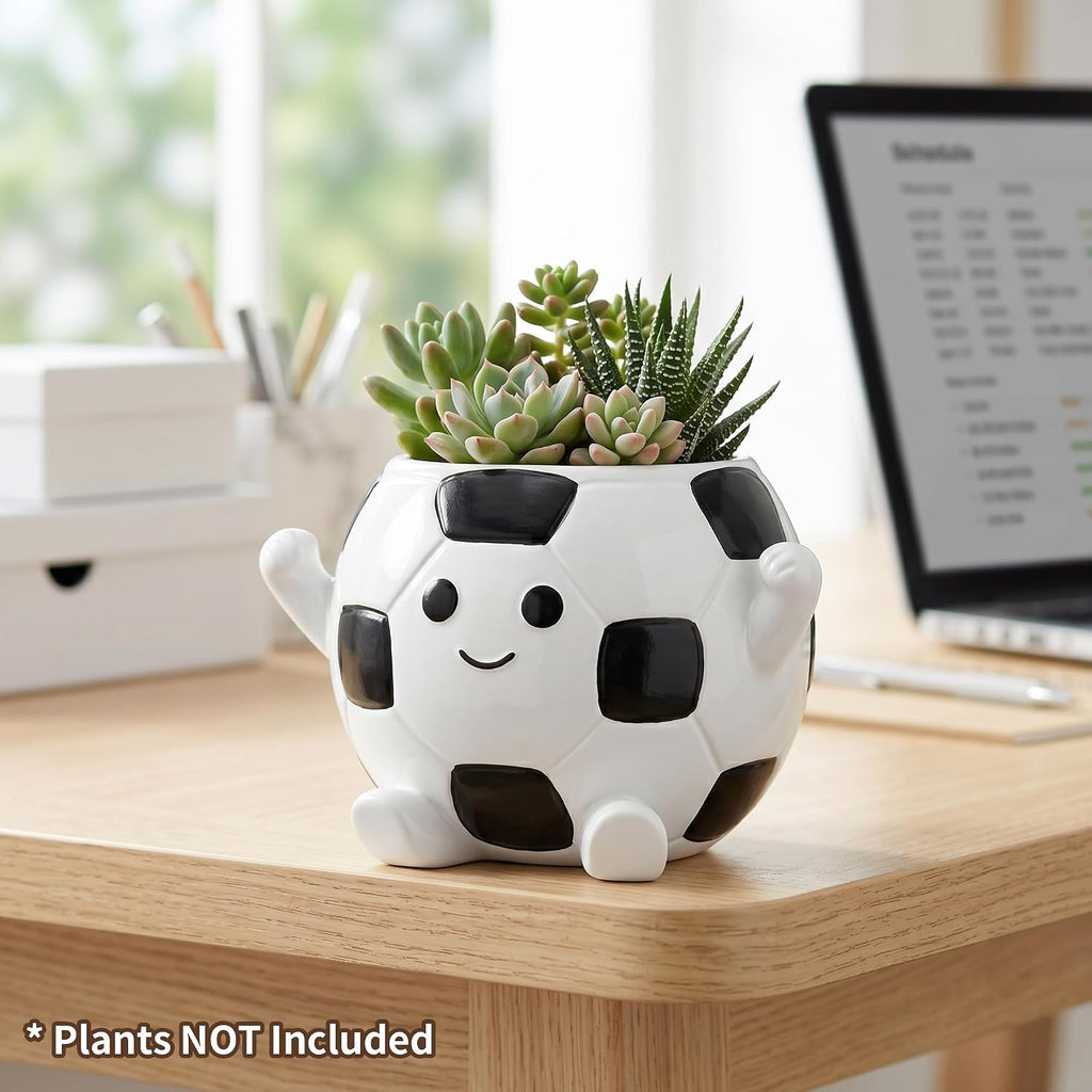 Soccer Face Plant Pots, 4 Inches Resin Planters, Cute Succulent Pot