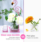 Tabletop Pink Flamingo Planter Propagation Station, Glass Vase Metal Stand