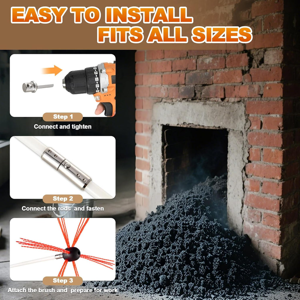 Bluesea 30FT Ergonomic Chimney Sweep Kit, Strong Brush & 9 Flexible Rods