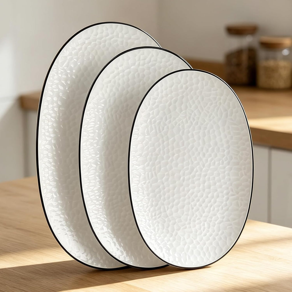 Roeveca 15" Large Serving Platter - Oval Large Serving Tray, Ceramic Serving Dish, White Platters for Serving Food, Appetizers, Entertaining, Party, Set of 2