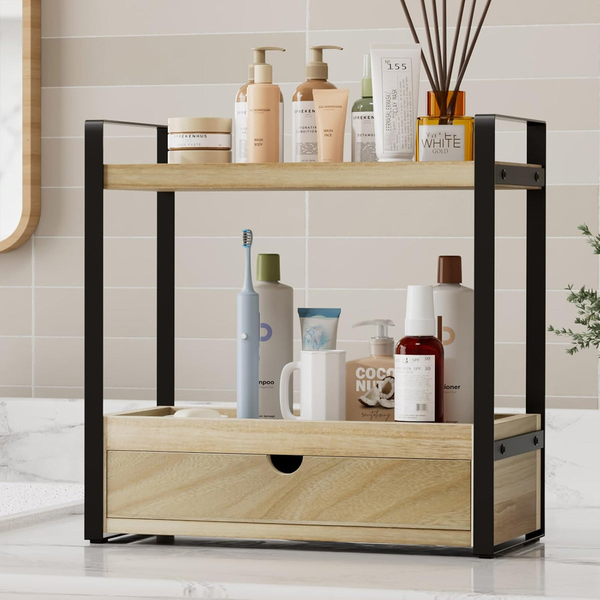 2-Tier Bathroom Organizer (Brown - New)
