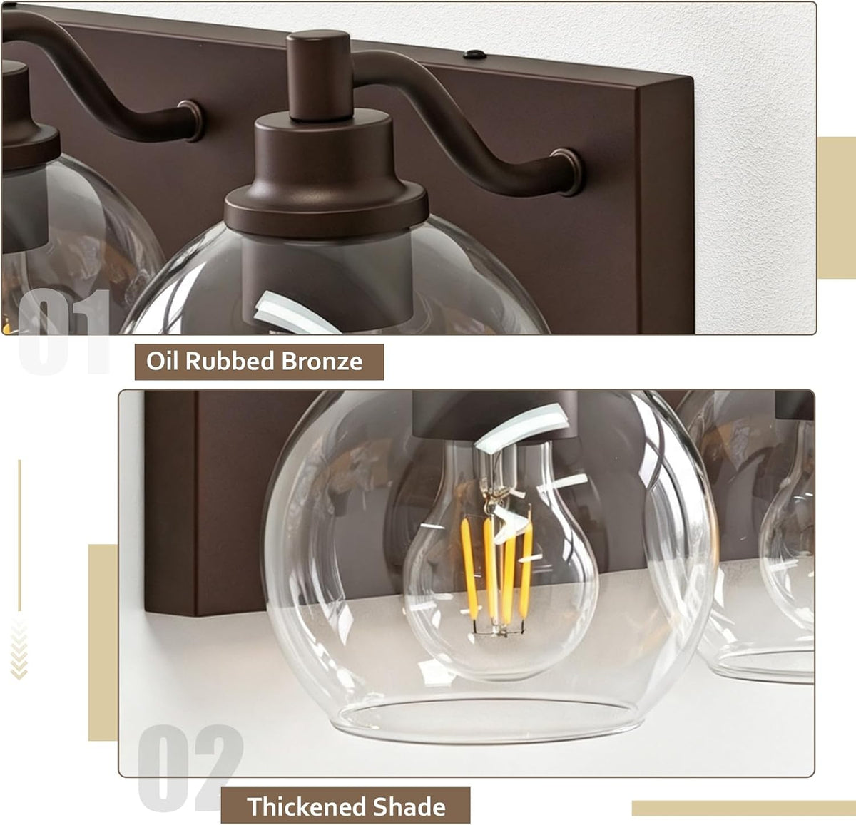 IZORRO Bathroom Light Fixtures, 3-Light Oil Rubbed Bronze Vanity Light, Modern Wall Sconces with Globe Clear Glass Shade, Vanity Lighting Fixtures Over Mirror,E26 Bulb Socket