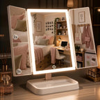Makeup Mirror with Lights, Rechargeable Trifold 1X/2X/3X Magnification
