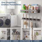 24 Inch Mop and Broom Holder Wall Mount, Broom Hanger Organizer with Hooks