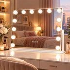 Ratsamee Vanity Mirror with Lights, 22" x 17", 360° Rotation Base, White