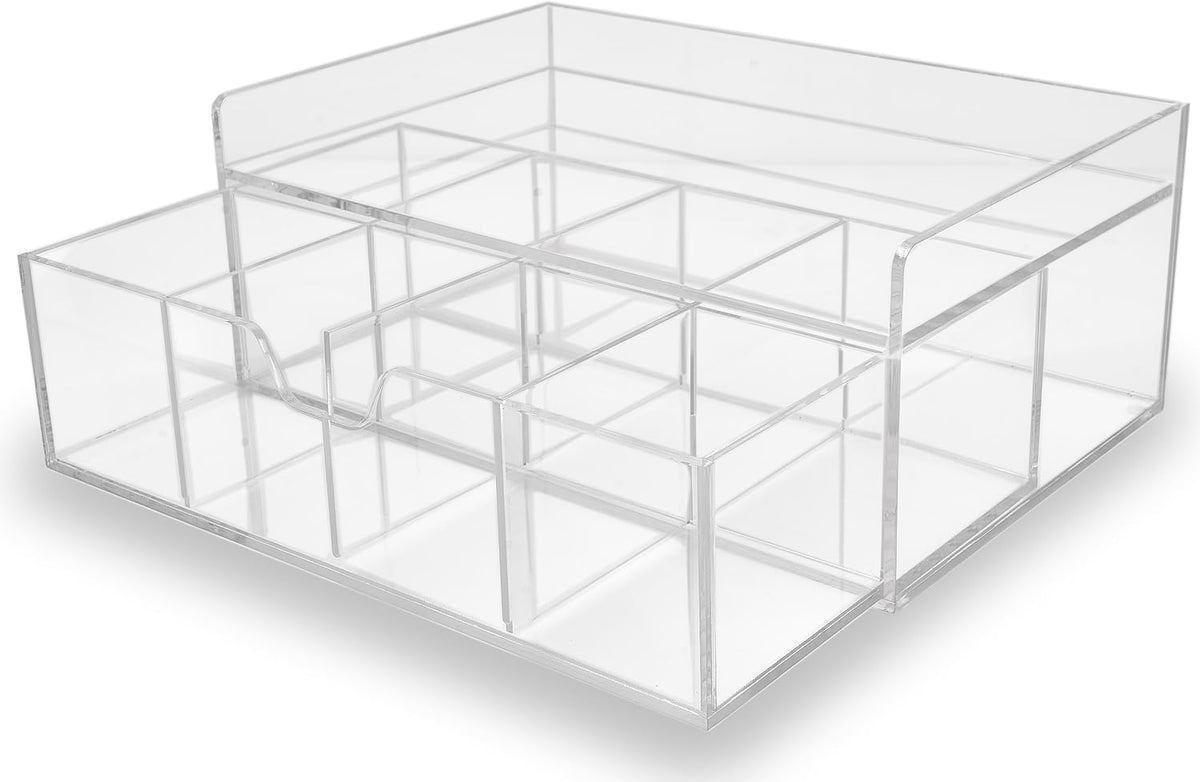Heavy-Duty Acrylic Tea Station with 8-Compartment Drawer Organizer