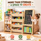 Multifunctional Toy Storage Organizer with Chalkboard: 4-in-1 Design