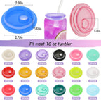 36-Pack Colorful Acrylic Cup Lids with Straw Hole - Spill-Proof Reusable Covers for 16oz Glasses & Tumblers - Perfect for Iced Coffee, Beer, Beverages