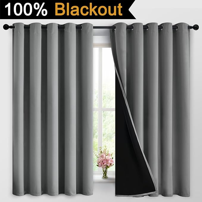 Yakamok 100% Grey Blackout Curtains - Image 2