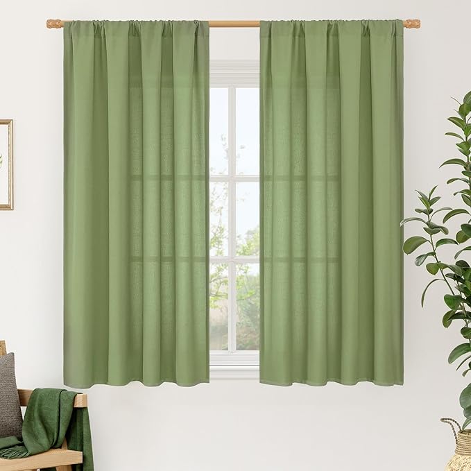 LAMIT 54 Inch Linen Curtains 2 Panels, Soft Faux Linen Light Filtering Panels by LAMIT