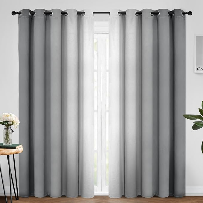 Yakamok 84 Inch Length Gray and Greyish White Gradient Color Ombre Curtains by Yakamok