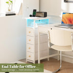 Yoobure Narrow Nightstand with Charging Station, LED Tall Narrow Side Table