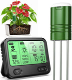 4-in-1 Soil Moisture Meter for Plants ,Soil Temperature /Moisture /Sunlight Time, Large Screen, Garden Soil Tester for Lawn, Farm, Houseplants，Wireless Indoor/Outdoor Plant Water Meter (Dark Black)