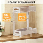 2 Pack Under Sink Organizer, 2-Tier Pull Out Kitchen Cabinet Organizer, Height Adjustable Metal Slide Out Bathroom Organizers and Storage Makeup Drawer Organizer for Office Bedroom(A-White, 2Pack)