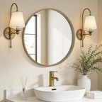 WallBeyond Round Wood Mirror 24" Circle Wall Mirror for Bathroom Round Wall Mirror for Wall Decor, Vanity, Entryway Living Room, Deep Natural