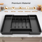 ukeetap Extra Large Expandable Silverware Organizer, Flatware Tray, Black