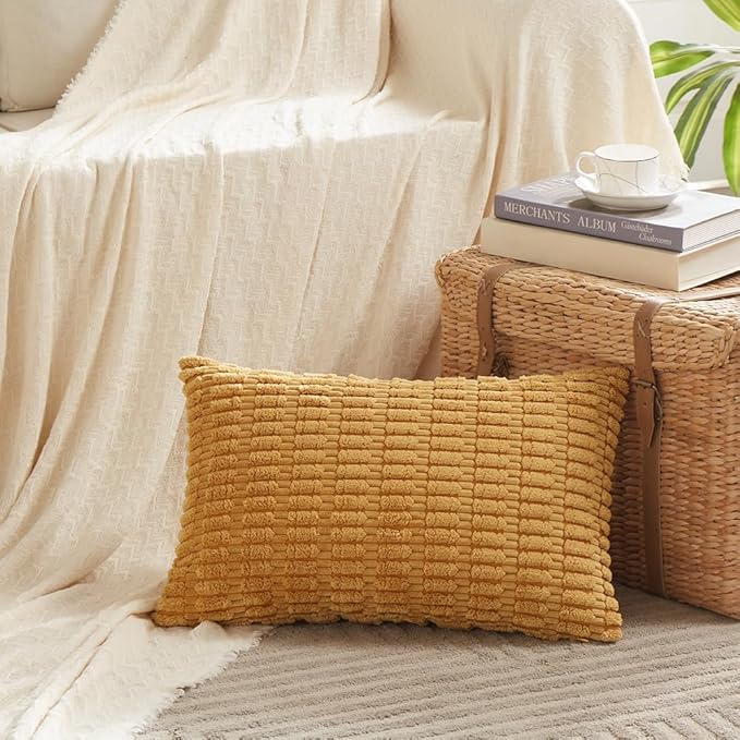 Fancy Homi 4 Packs Mustard Yellow Decorative Throw Pillow Covers 12x20 Inch - Image 2