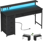 Somdot 47 Inch Gaming Desk with Power Outlet and LED Lights, Computer Desk