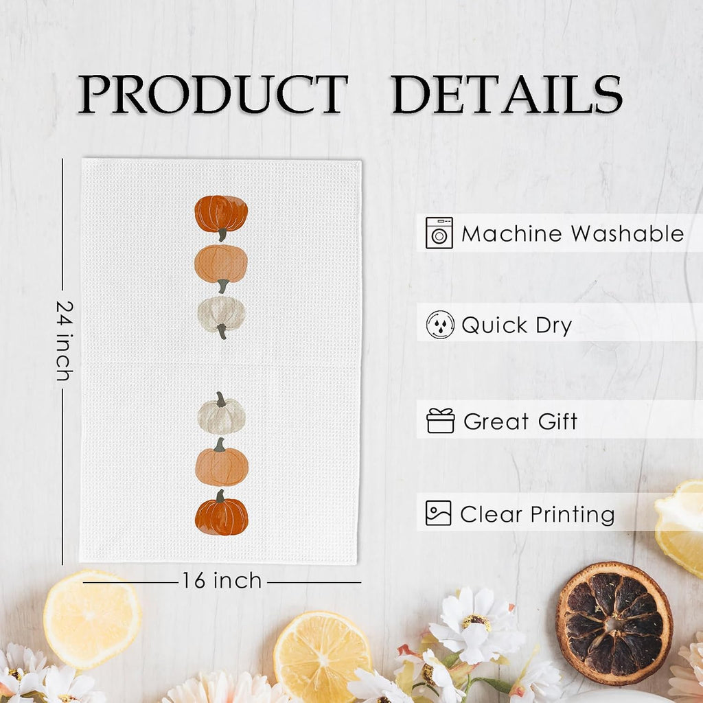 Fall Pumpkin Decor Kitchen Towels and Dishcloths Set of 2, Fall Thanksgiving Day Hand Dish Towel, Farmhouse Autumn Pumpkins Decorative Hand Tea Towels for Bathroom Kitchen, 16×24 Inch