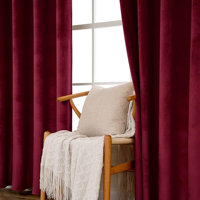 MIULEE Christmas Burgundy Velvet Curtains Solid Soft Red Blackout Curtains - Image 6