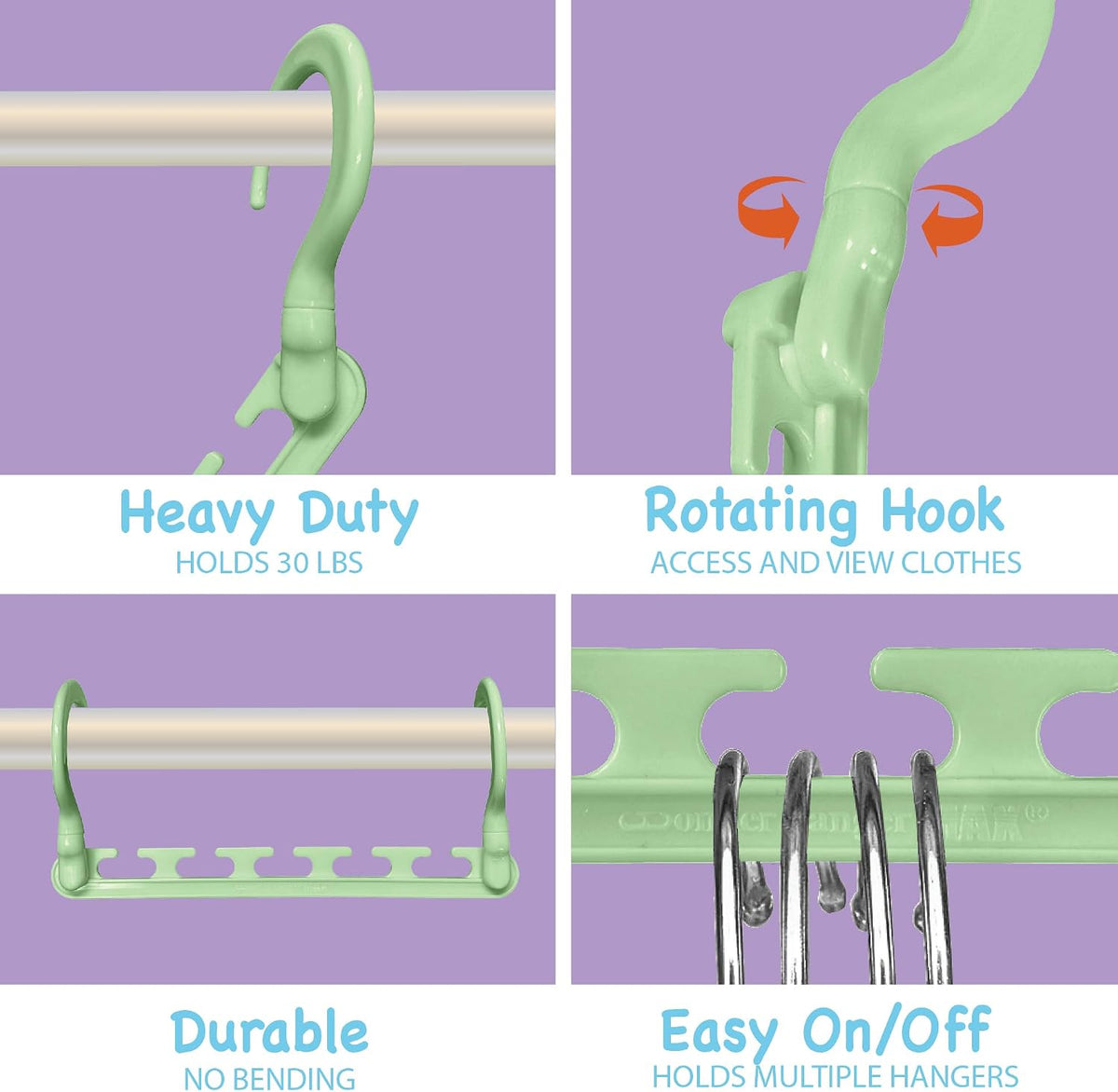 Max Space Saving Hangers, 10-Pack, 360° Hooks, Pastel Green