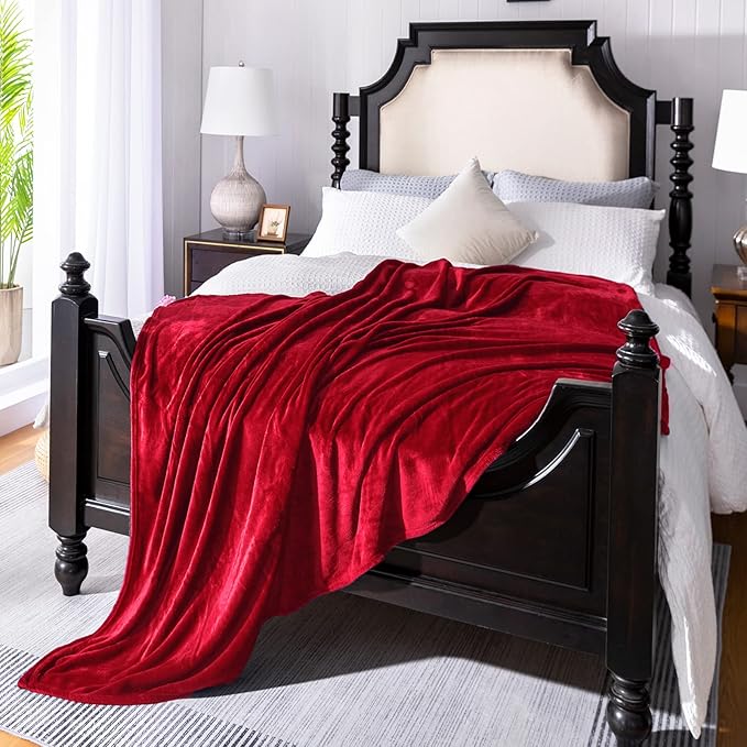 JIAHANNHA Flannel Fleece Blanket Queen Size Red 90 by 90 Inches Blankets by JIAHANNHA