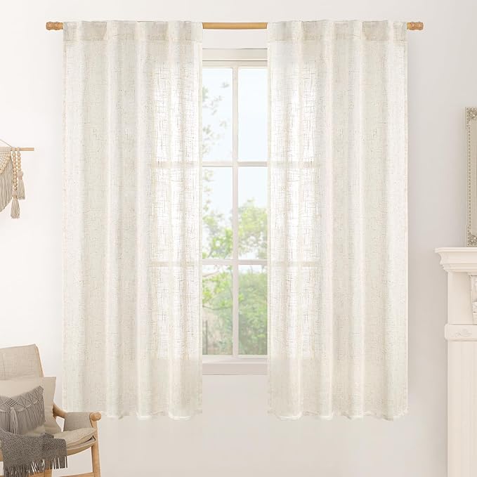 LAMIT 60 Inch Length Window Linen Curtains, Light Filtering Panels Back Tab and by LAMIT