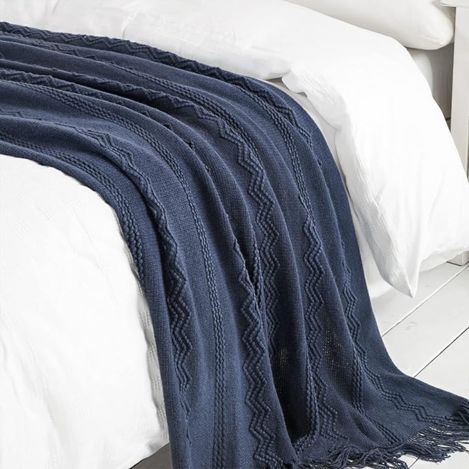 BOURINA Navy Throw Blanket 50x60 Inches Throw Textured Solid Soft Sofa Throw - Image 6