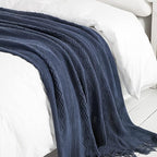 BOURINA Navy Throw Blanket 50x60 Inches Throw Textured Solid Soft Sofa Throw - Image 6
