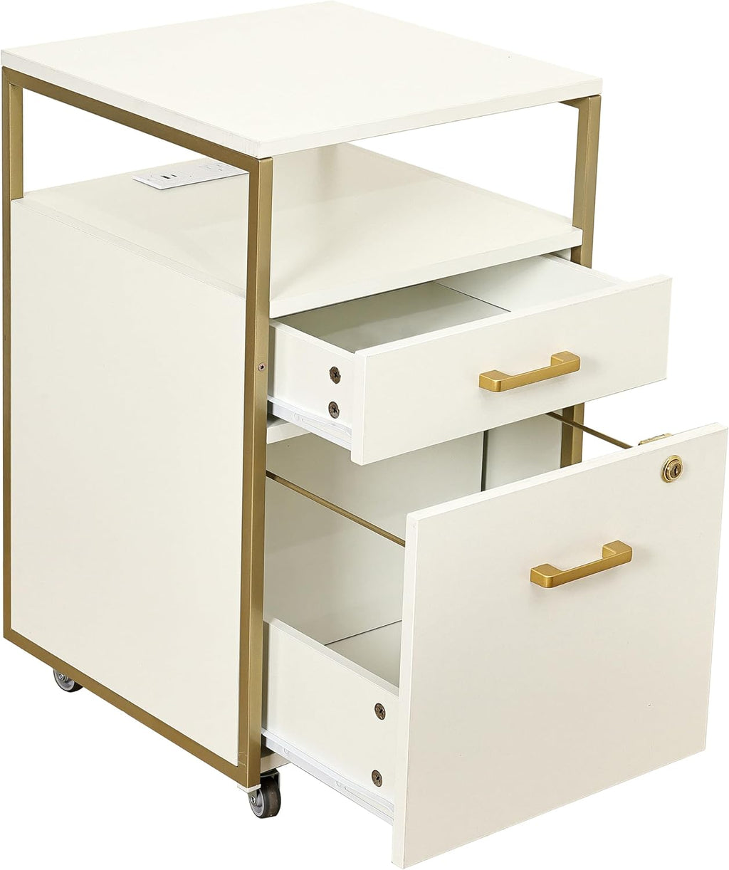 Techni Mobili 2‑Drawer Rolling File Cabinet with Lock, USB & Power Outlet