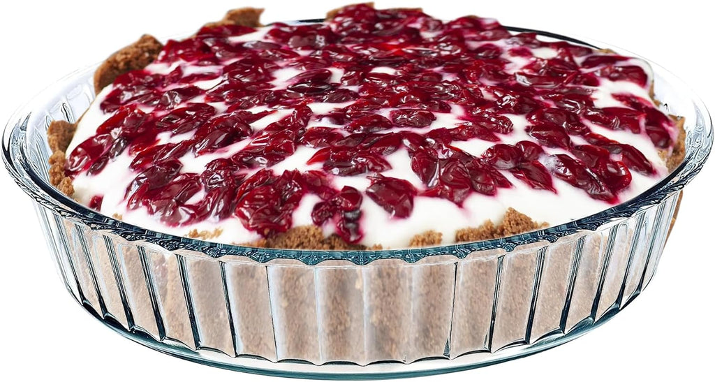 SIMAX Glass Pie Pan for Baking, 10.25 Inch Deep Round Pie Plate Dish Great For Apple, Pumpkin, Holiday Pies, Fluted Pie Holder, Oven Safe Tray, Borosilicate Glass Cake Tin