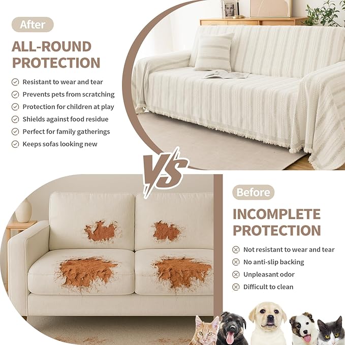 Couch Cover for Dogs, Boho Sofa Covers for 3 Cushion Couch, Chenille Sofa - Image 2