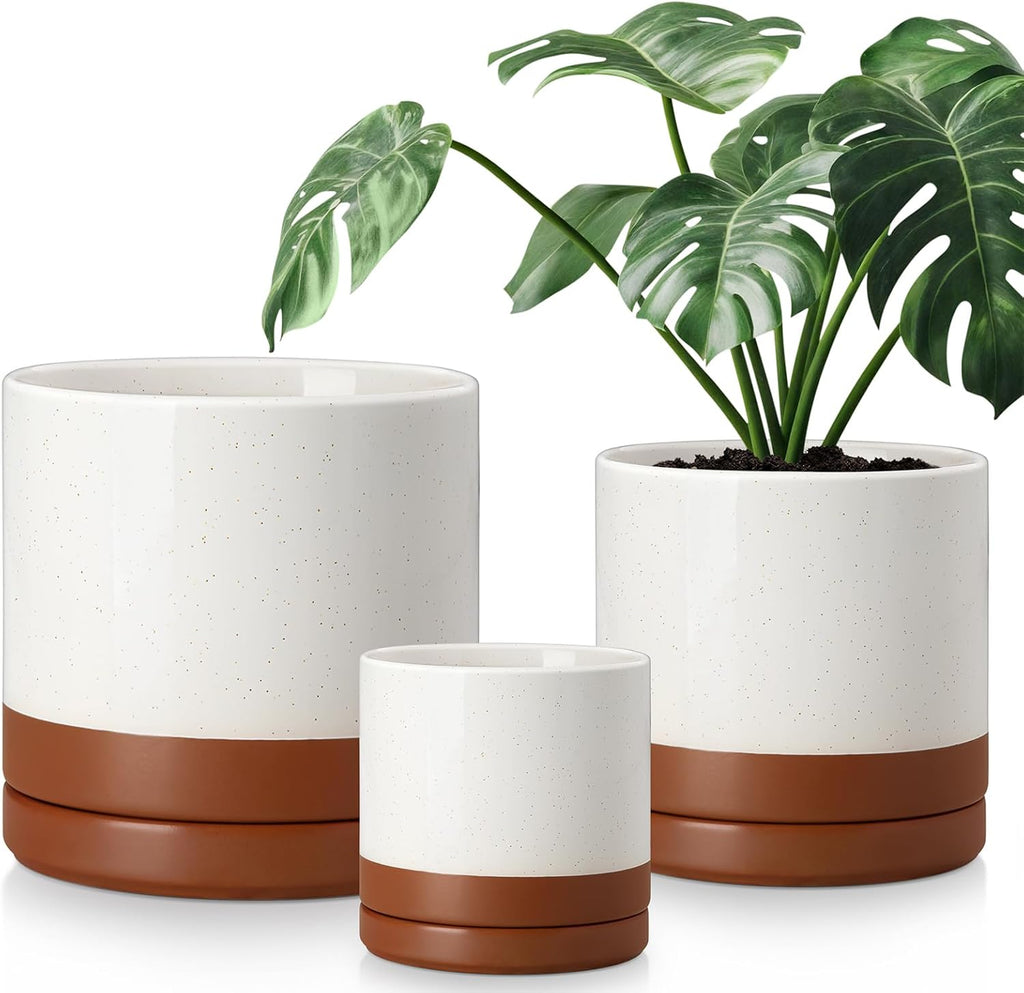 vancasso Ceramic Pots for Plants, Plant Pots for Indoor Plants, 6.25+8.25+10.25 Inch Ceramic Planters, Flower Pots with Drainage Holes, Planters Pot for Indoor House Plant, Set of 3, Khaki