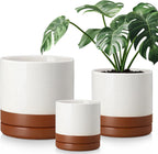 vancasso Ceramic Pots for Plants, Plant Pots for Indoor Plants, 6.25+8.25+10.25 Inch Ceramic Planters, Flower Pots with Drainage Holes, Planters Pot for Indoor House Plant, Set of 3, Khaki