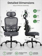 Ergonomic Office Desk Chair, Adjustable Dual Lumbar Support & Thick Seat