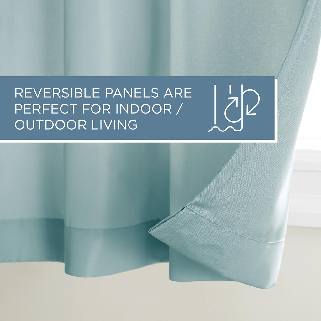 Town & Country Basics Cabana Solid Heavyweight Indoor Outdoor Curtains, Light Filtering Opacity with Grommet Top, Water Repellent, 2-Pack Set, 54"x96", Blue