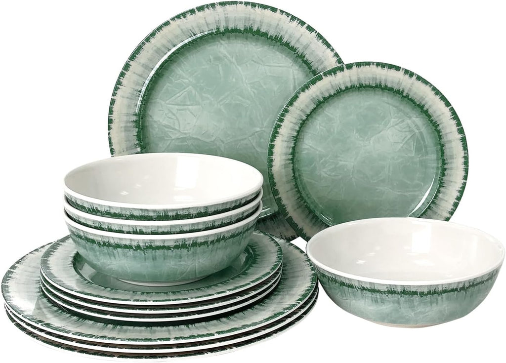 Melamine Dinnerware Set of 18 Pcs Dinner Dishes Set, Lightweight Unbreakable for Indoor and Outdoor Use, BPA Free, Dishwasher Safe, Sage Green