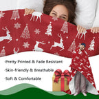 Christmas Tree Reindeer Red Flannel Throw Blanket