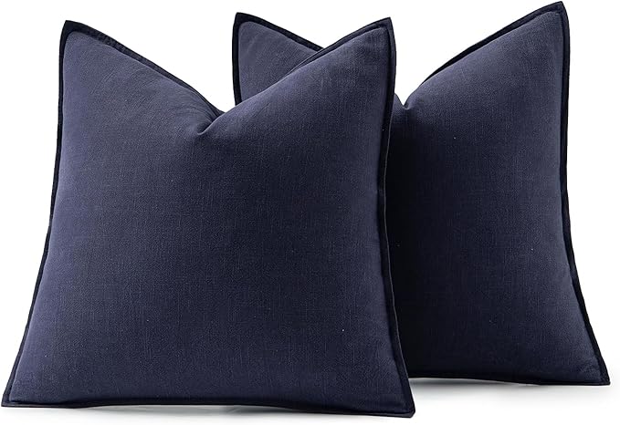 MIULEE Decorative Linen Euro Sham Pillow Covers 24x24 Navy ​Boho Farmhouse​ - Image 6