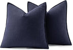 MIULEE Decorative Linen Euro Sham Pillow Covers 24x24 Navy ​Boho Farmhouse​ - Image 6