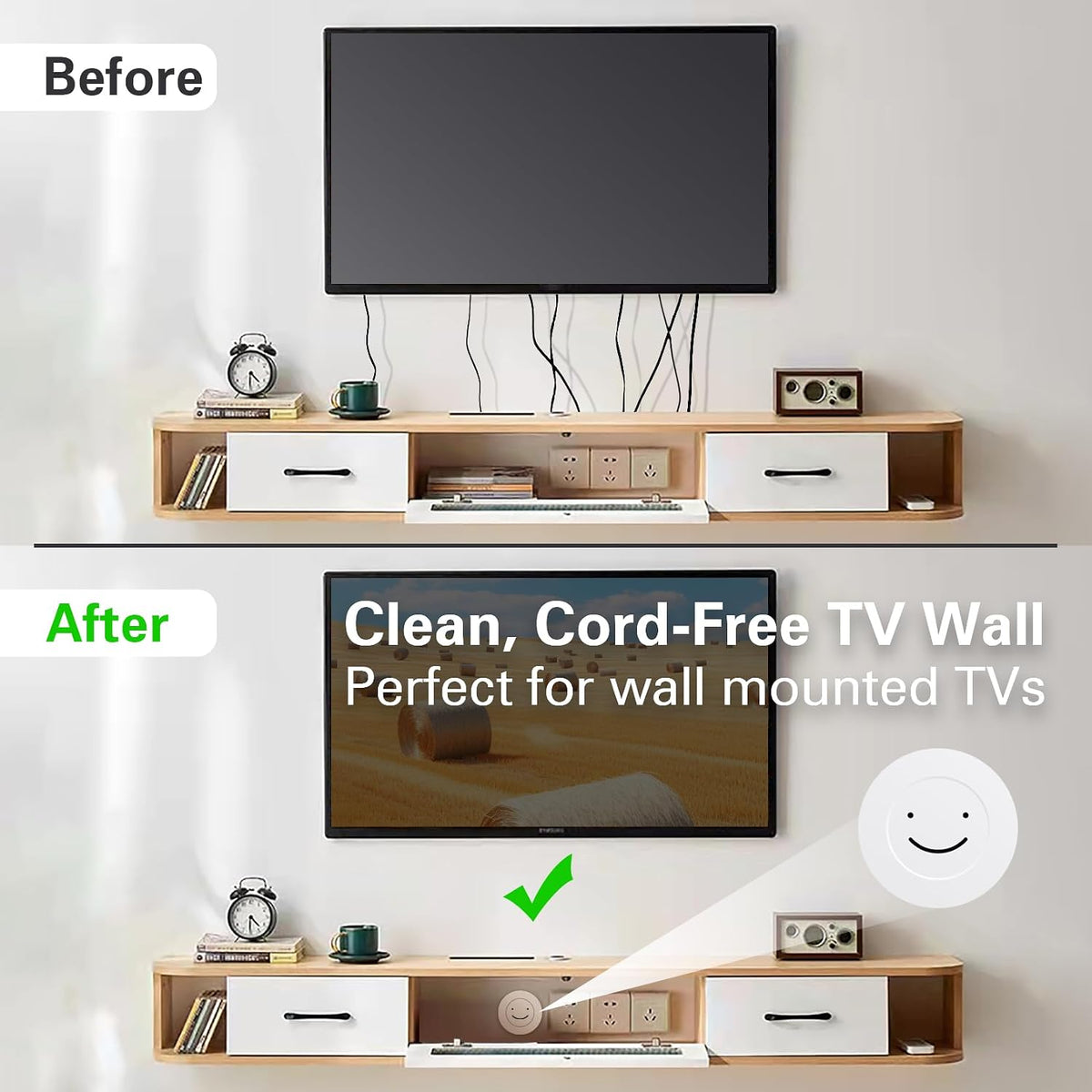 in-Wall Cable Management Kit, Large Opening Cable Pass Through (Fits 5+ Cables), 2-Pack Wall Grommets to Hide TV Cords for Wall Mounted TV, HDMI & Low-Voltage Cables - White
