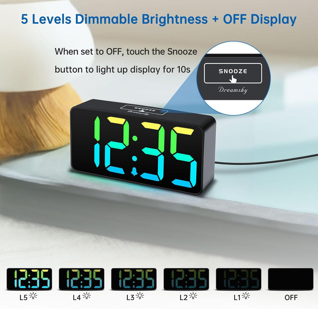 DreamSky Small Digital Alarm Clock for Bedroom, RGB Kids Alarm Clock Boys